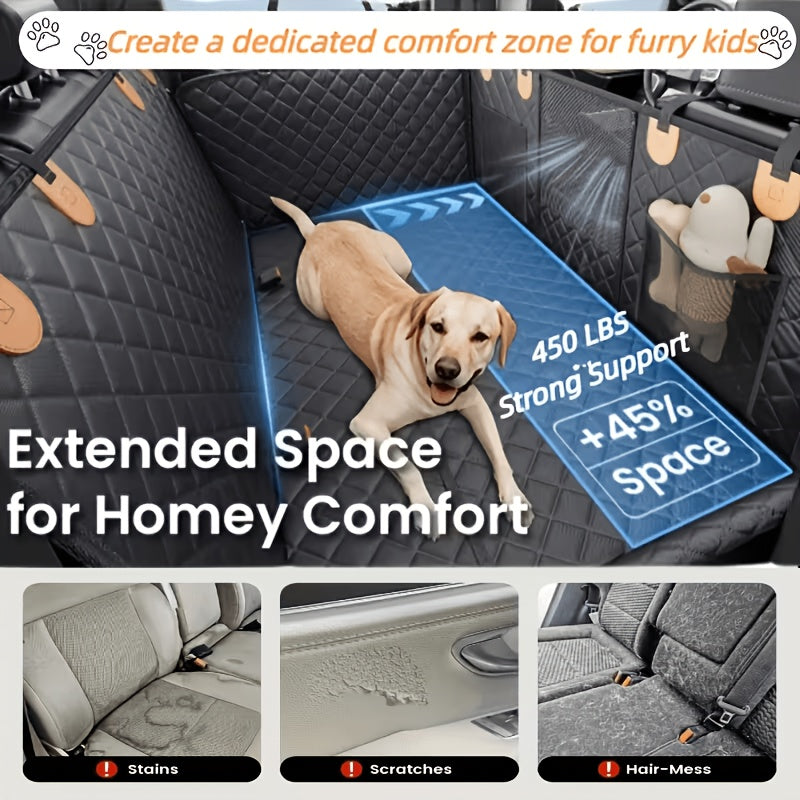 Hard Bottom Dog Backseat Extender for SUVs and Trucks, Black Rear Seat Cover Hammock with Expanded Pet Lounging Space for Everyday Car Travel