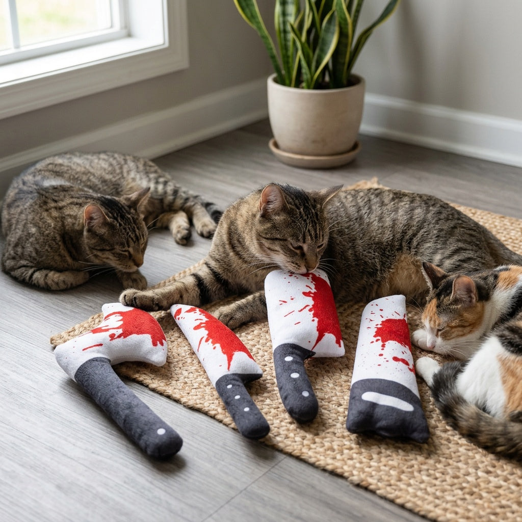 Crinkle Cat Kicker Toys 4 Pack, Knife-Shaped Fabric Toys with Pet Herb for Indoor Batting, Pouncing and Supervised Hunting Play