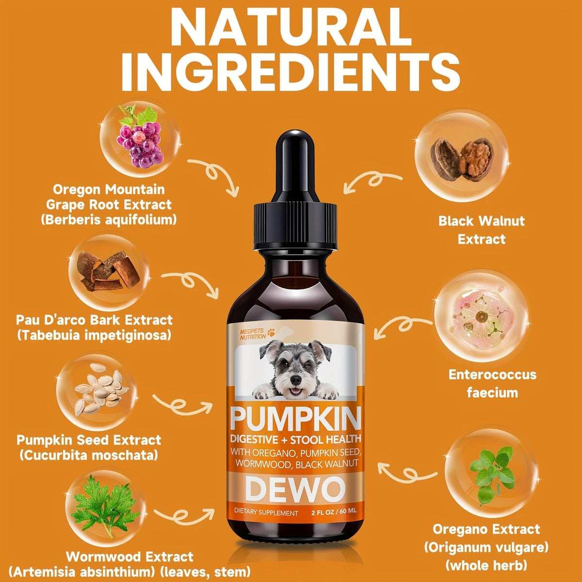 Pet Supplement Drops with Black Walnut and Pumpkin Seed, 2 fl oz Liquid Format with One, Two or Three Bottle Options for Veterinarian-Guided Care