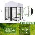 Covered Outdoor Dog Kennel with 2 Rotating Bowls, Welded Steel Wire Dog Pen with Lockable Gate, 69-Inch Height and Two Length Options