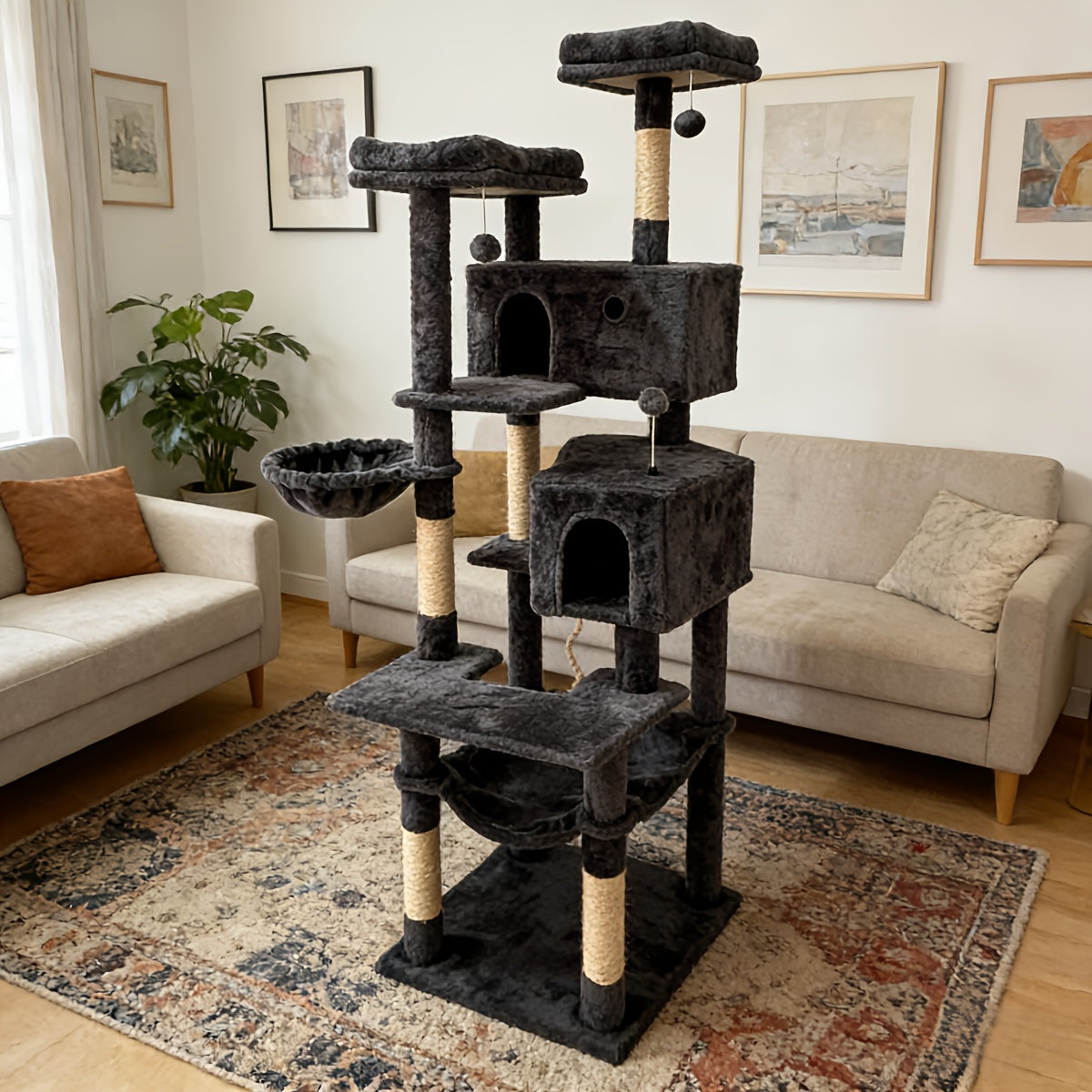 Multi-Level Cat Tree with Plush Resting Areas and Scratching Posts, Indoor Cat Tower in Three Colors with Separate Replacement Column Options
