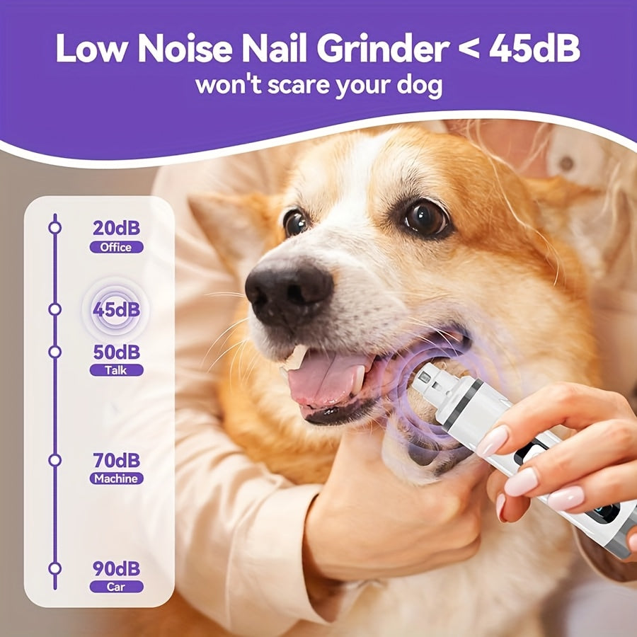 Dog Nail Grinder with LED Light, Quiet 3-Speed Rechargeable Pet Nail Trimmer with 3 Grinding Ports and Diamond Bit for Small, Medium and Large Dogs and Cats