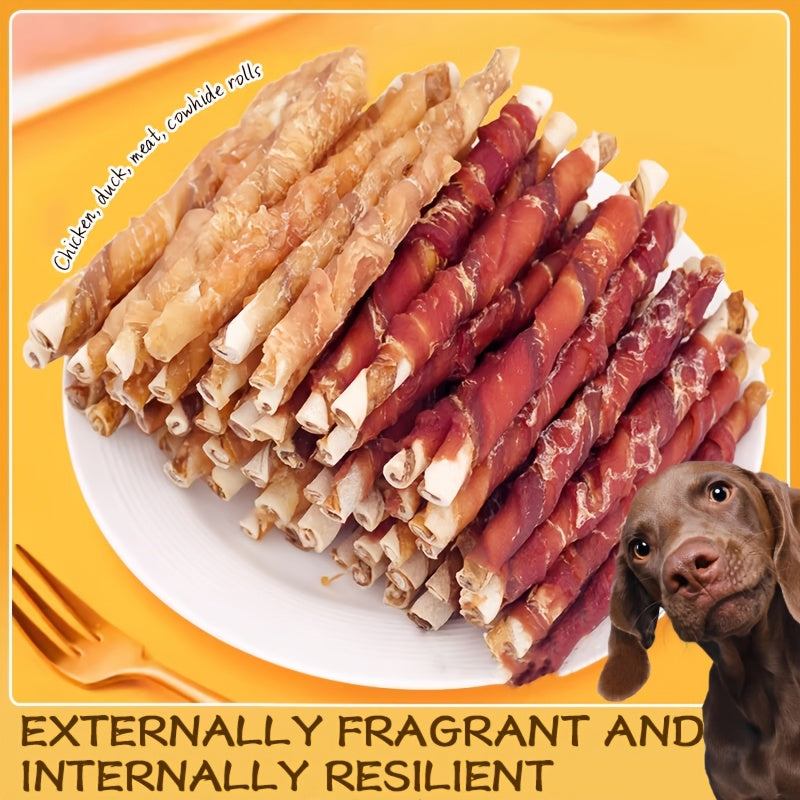 Dog Chew Sticks with Chicken and Duck Wraps, Mixed Rawhide Roll Treat Combo for Supervised Chewing, Occasional Rewards and Dog Owner Gift Baskets