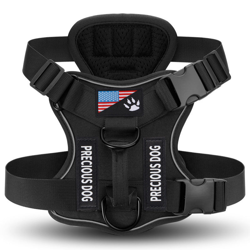 Dog Harness with 3 Patches, Reflective Adjustable Oxford Vest with Breathable Mesh Lining and Chest and Back Leash Loops for Walking, S to XL