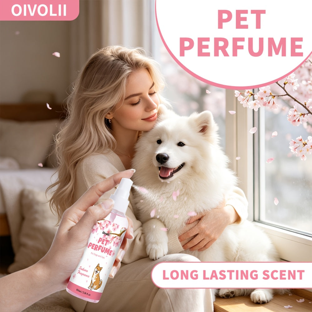 Cherry Blossom Pet Perfume Spray 100ml, Sakura Scented Pet Deodorizing Mist and Dog Cologne for Label-Directed Grooming Routines