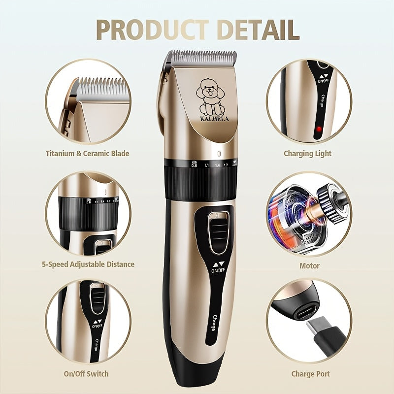USB Rechargeable Dog Clippers with Ceramic Blades, Electric Pet Hair Trimmer for Cats and Dogs, Color Choices and Grooming Set Options