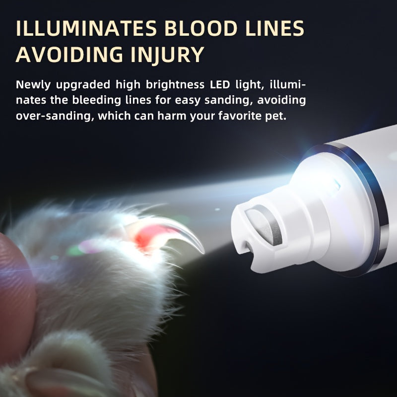 Rechargeable Dog Nail Grinder HZ6 with LED Light, White Electric Pet Nail Trimmer for Dogs and Cats, At-Home Claw Filing and Paw Grooming