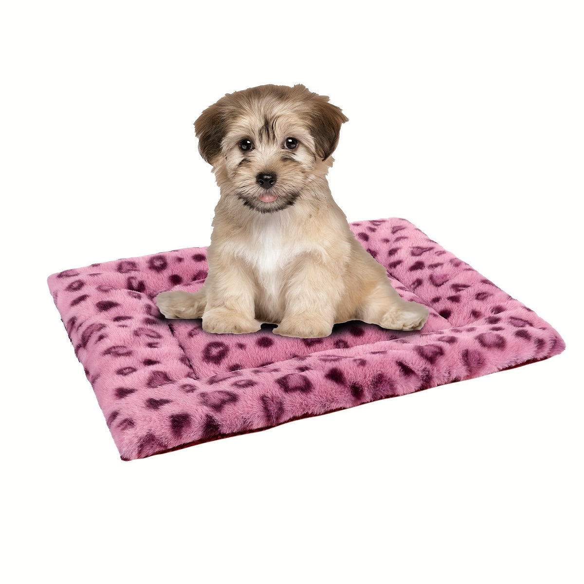 Reversible Dog Crate Mat with Leopard Print, Machine Washable Plush Pet Sleeping Pad for Dogs and Cats, Foldable Fleece Cushion in S to XL