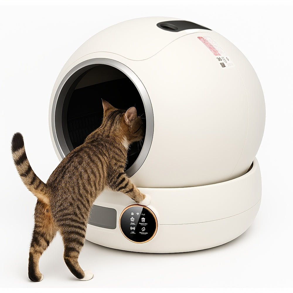 Self-Cleaning Cat Litter Box 17.17 Gallon Space, White Automatic Cat Toilet with Litter Bag for Everyday Indoor Cat Care, Without Battery