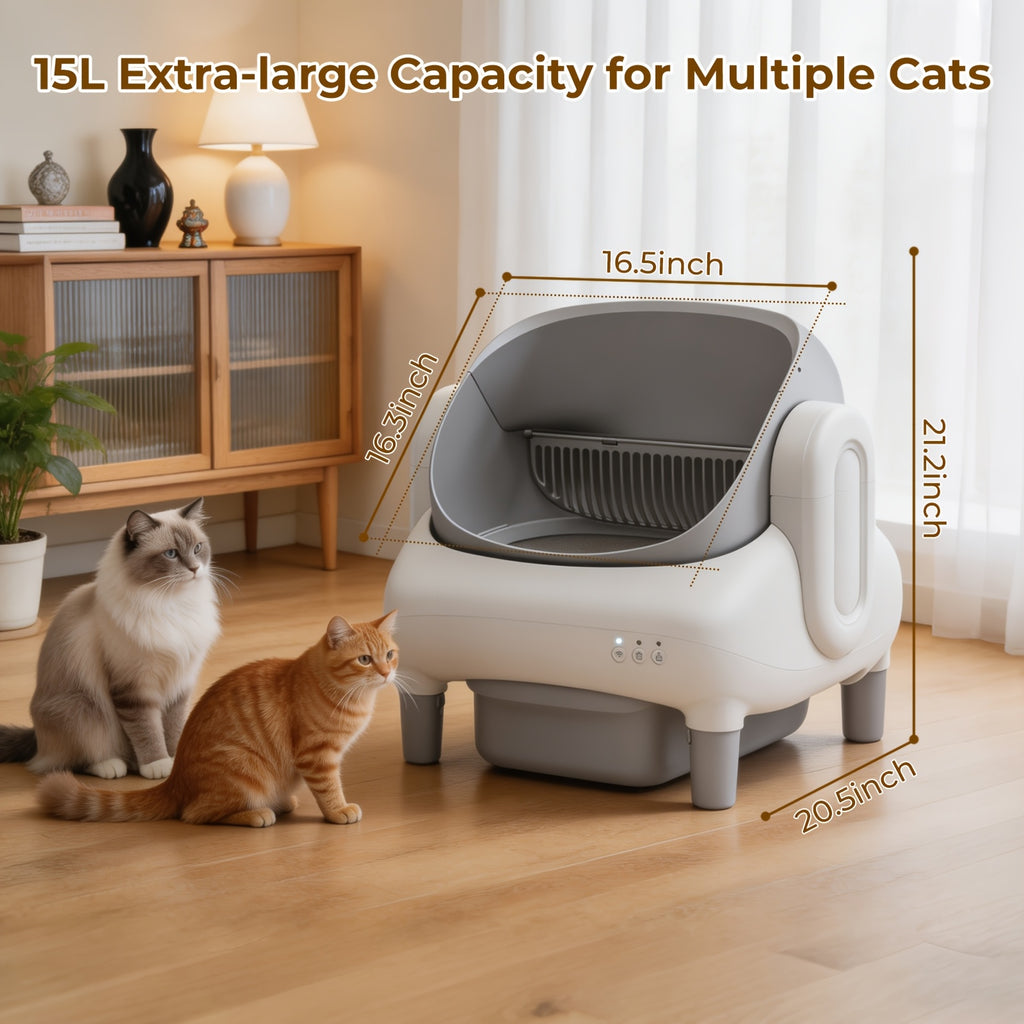 95L Automatic Cat Litter Box with App Control, Removable Washable Inner Tray and Built-In Safety Sensor for Multi-Cat Households