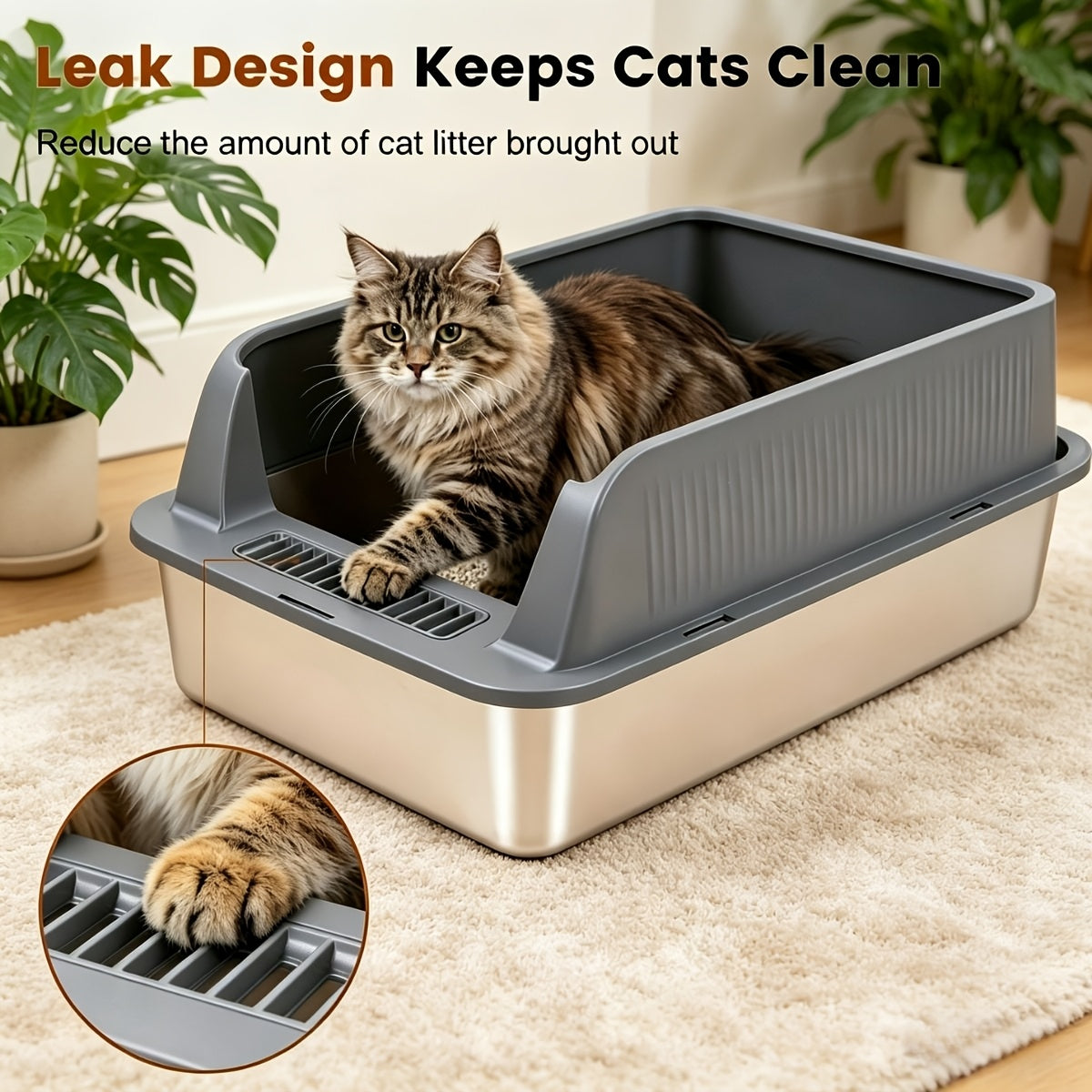Stainless Steel Litter Box 2 Pack with High-Sided Open-Top Covers and Scoops, Easy-Clean Metal Cat Litter Pans in L or XL for Indoor Cat Care