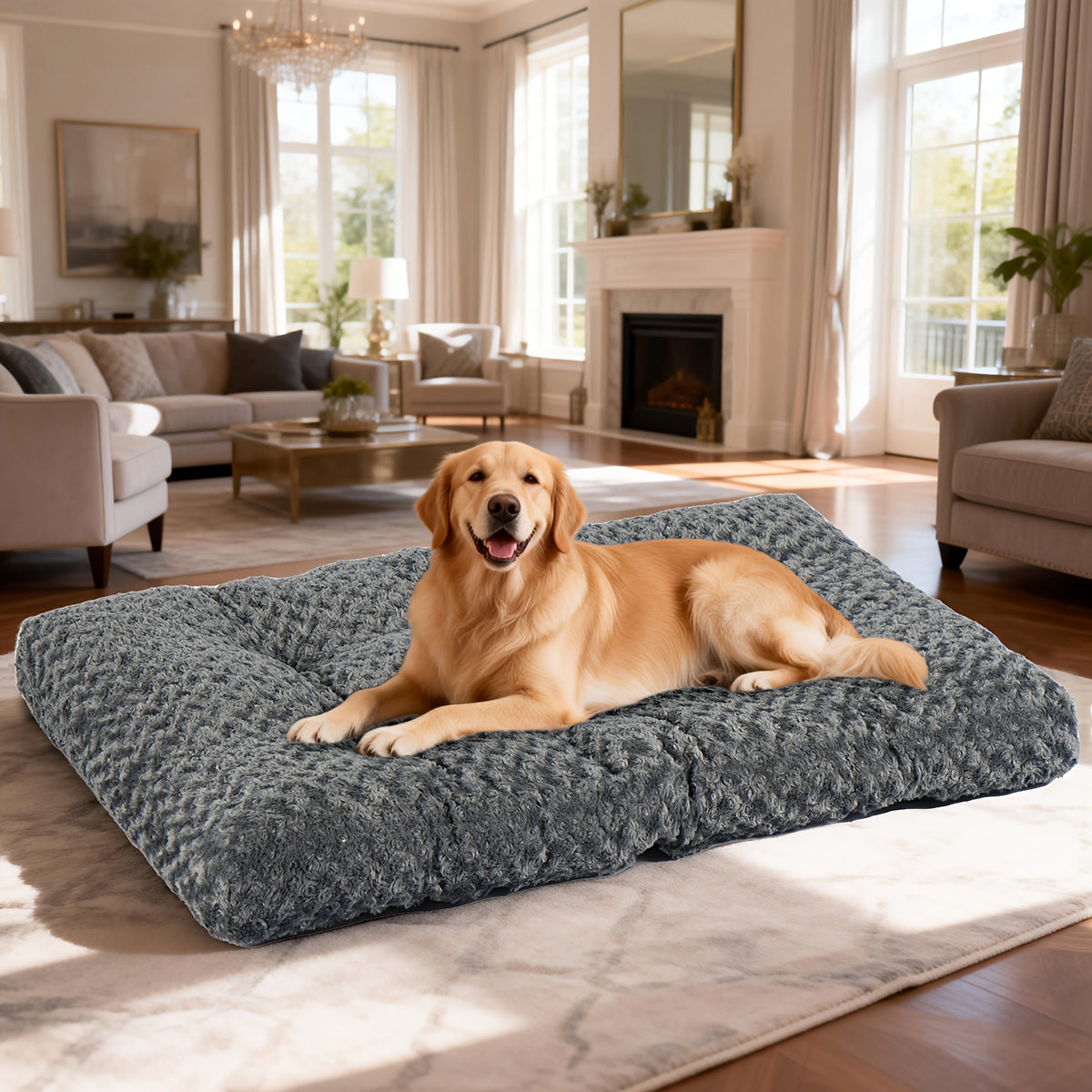 Machine Washable Dog Crate Pad and Cat Bed with Cover, Soft Cushioned Indoor Pet Bedding in 35in or 46in Options for Cozy Everyday Rest