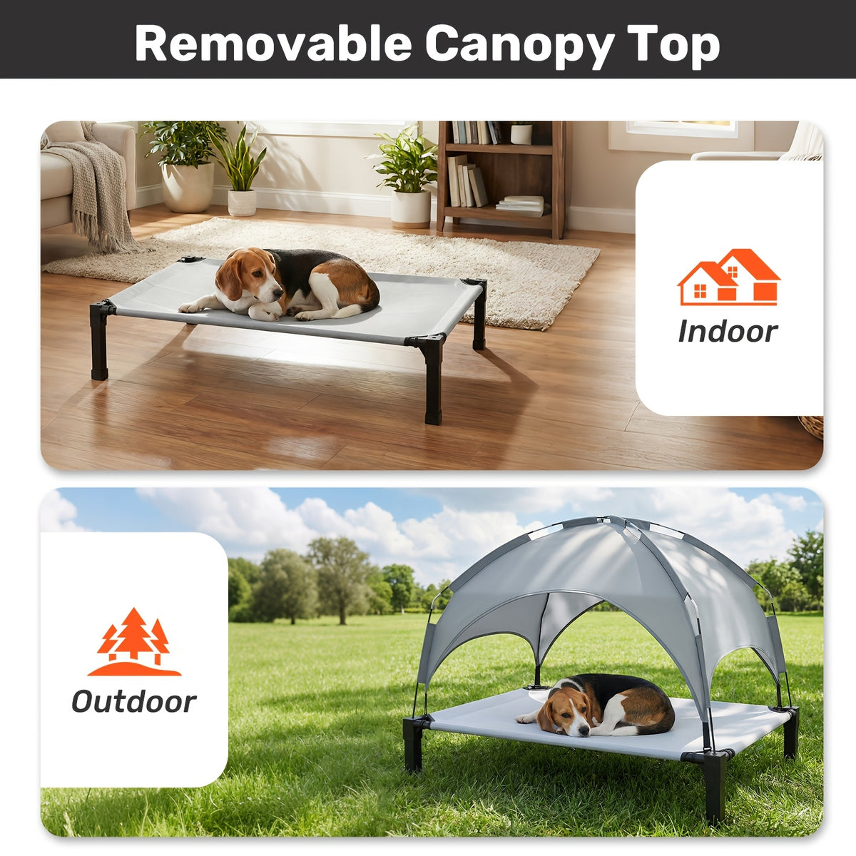 Canopy Dog Bed for Outdoor Rest, Elevated Portable Pet Cot with Overhead Shade in 42, 51 and 58 Inch Options for Patio, Backyard and Camping