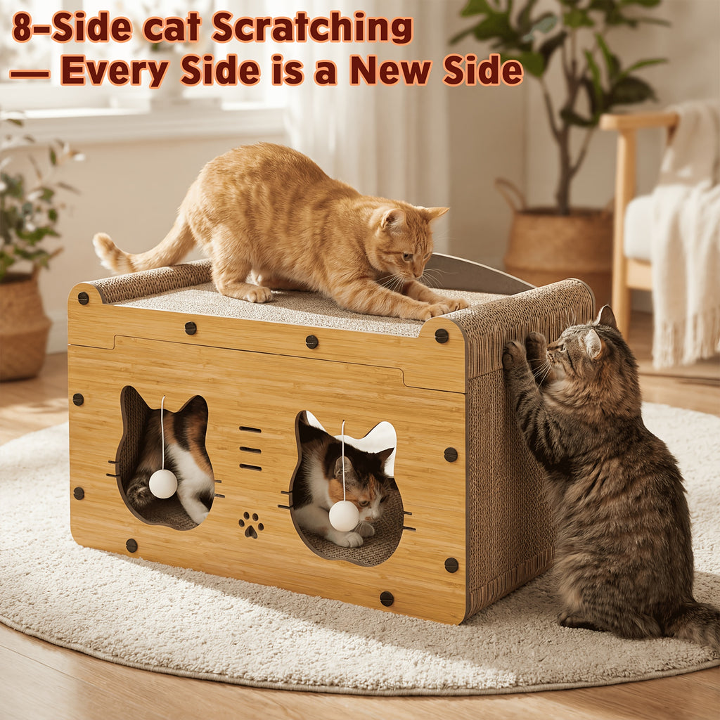 Corrugated Cardboard Cat Scratcher Bed for Indoor Cats, High-Density Scratching and Resting Nest with Small, Medium, Large and Refill Options