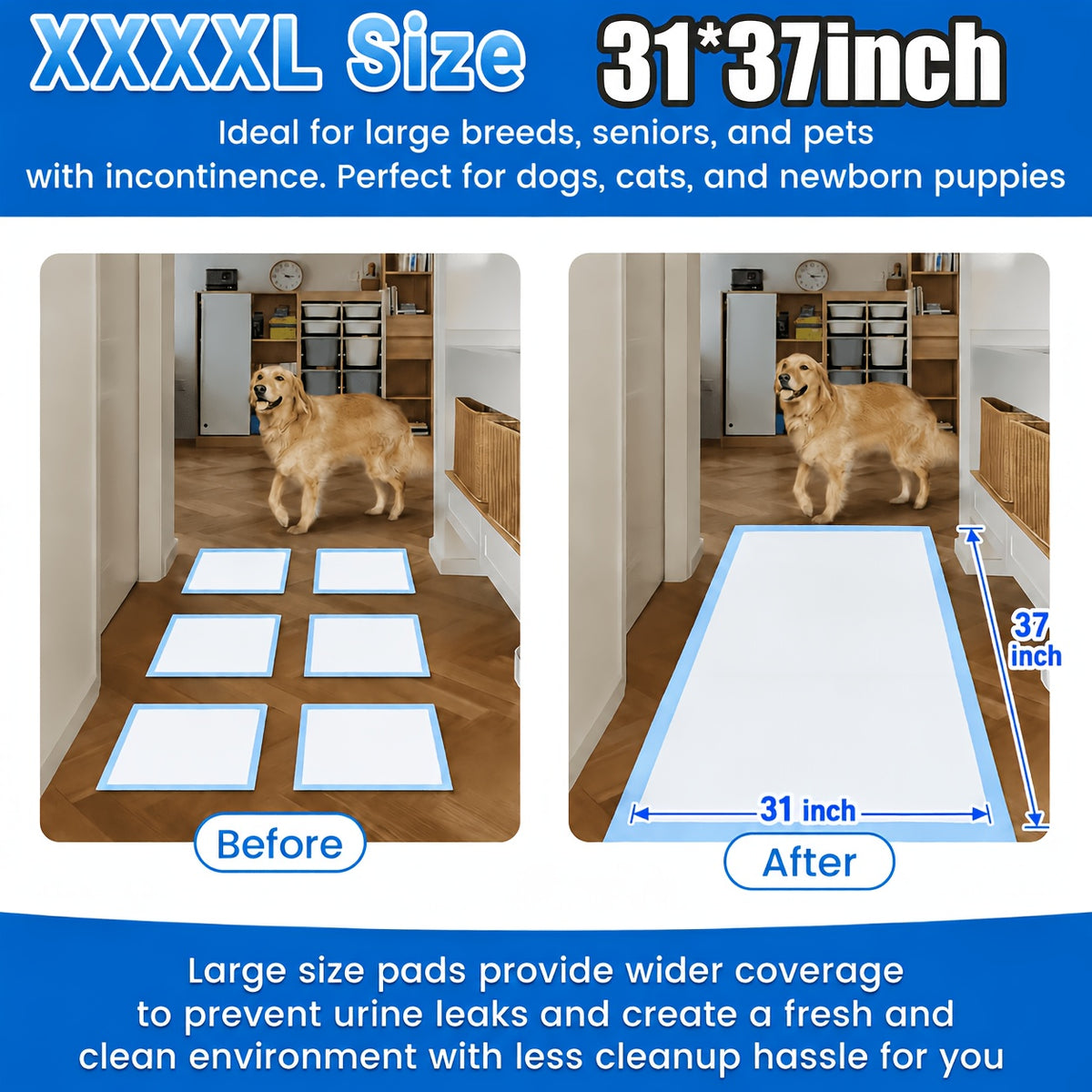 Dog Pee Pads 31 x 37 Inch, 75 Count Extra Large Disposable Puppy Training Pads with Seven-Layer Absorption for Large Dogs and Multi-Pet Homes