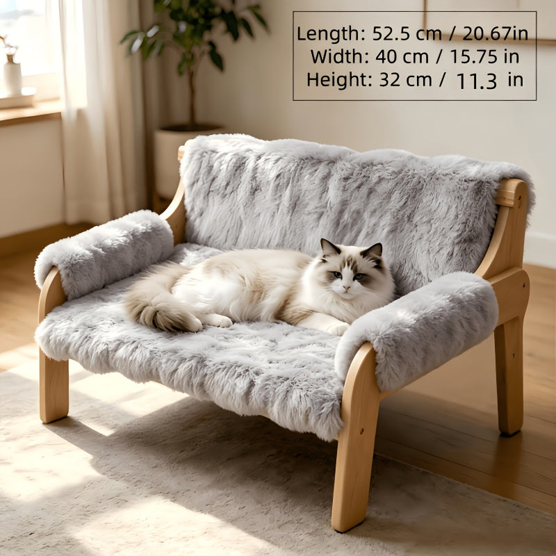 Plush Cat Sofa Bed with Elevated Design, Removable Washable Pet Lounger for Cats and Dogs, Brown Yellow or Grey for Everyday Indoor Rest