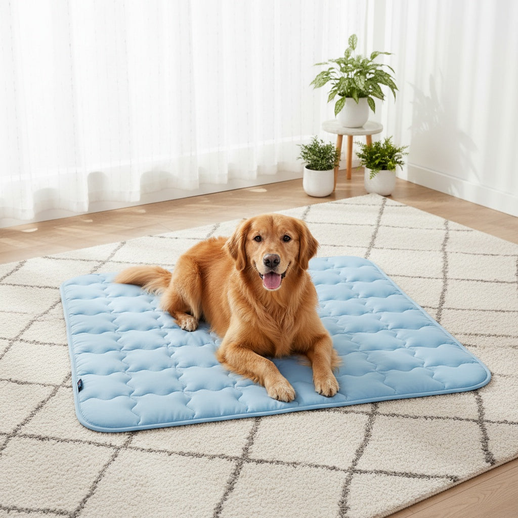 Pet Cooling Mat with Towel for Dogs and Cats, Washable Non-Slip Summer Resting Pad in Light Blue or Light Grey, 20 x 30 to 40 x 60 Inch Options