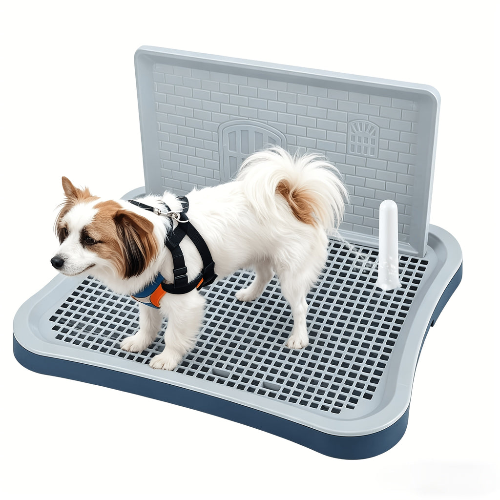 Dog Potty Tray with Tall Splash Guard, 20 x 15.4 Inch Navy Blue Indoor Puppy Toilet with Removable Grate for Small Dog House Training
