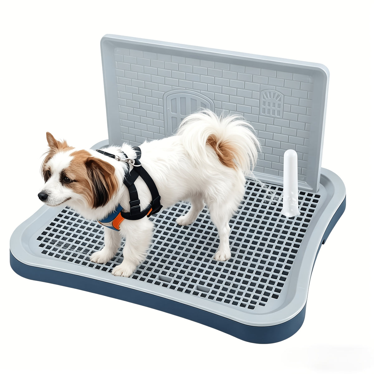 Dog Potty Tray with Tall Splash Guard, 20 x 15.4 Inch Navy Blue Indoor Puppy Toilet with Removable Grate for Small Dog House Training