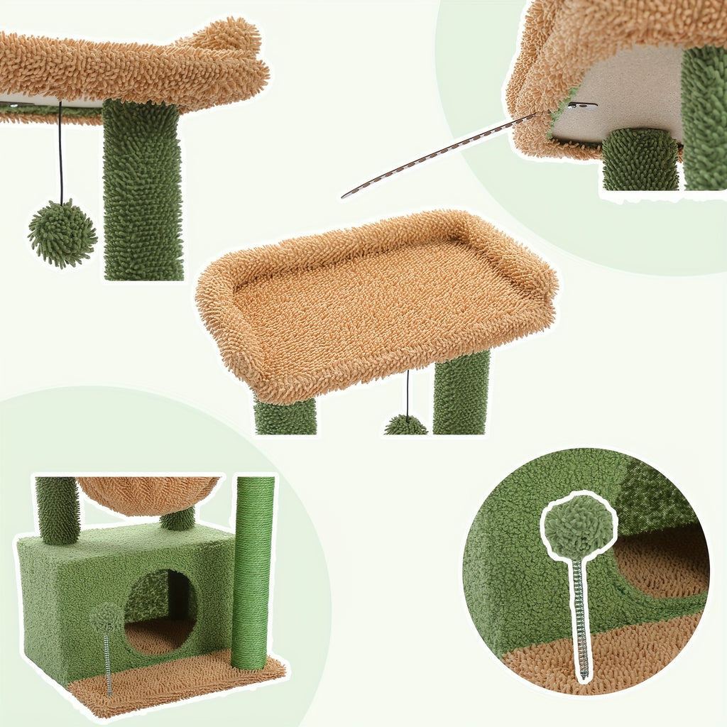 Cat Tower with Deep Hammock and Top Perch, 4-in-1 Indoor Cat Tree Listing with Condo and Scratching Post, Color and Size-Labeled Model Options
