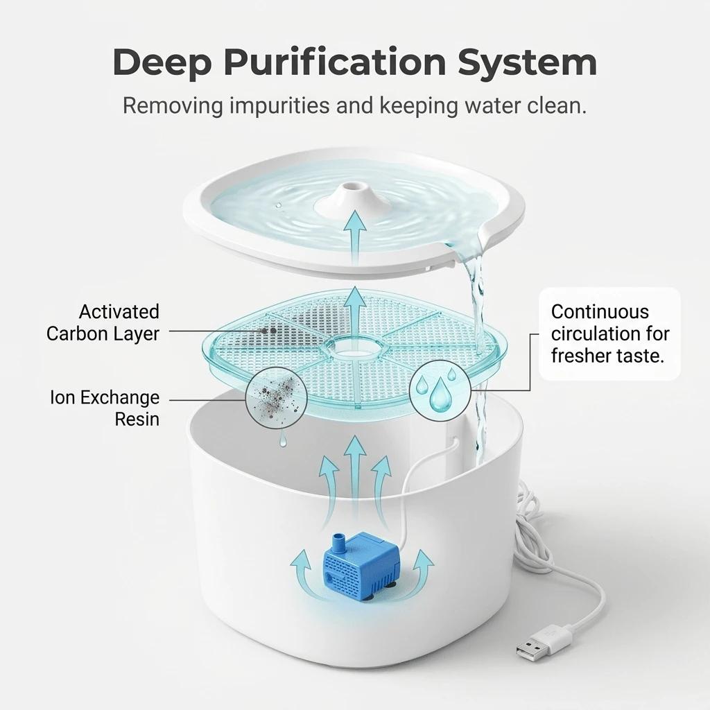 Pet Water Fountain 3L Filter Bundle, Quiet USB Powered Drinking Dispenser with 2 Replacement Filters and Detachable Design for Cats and Dogs