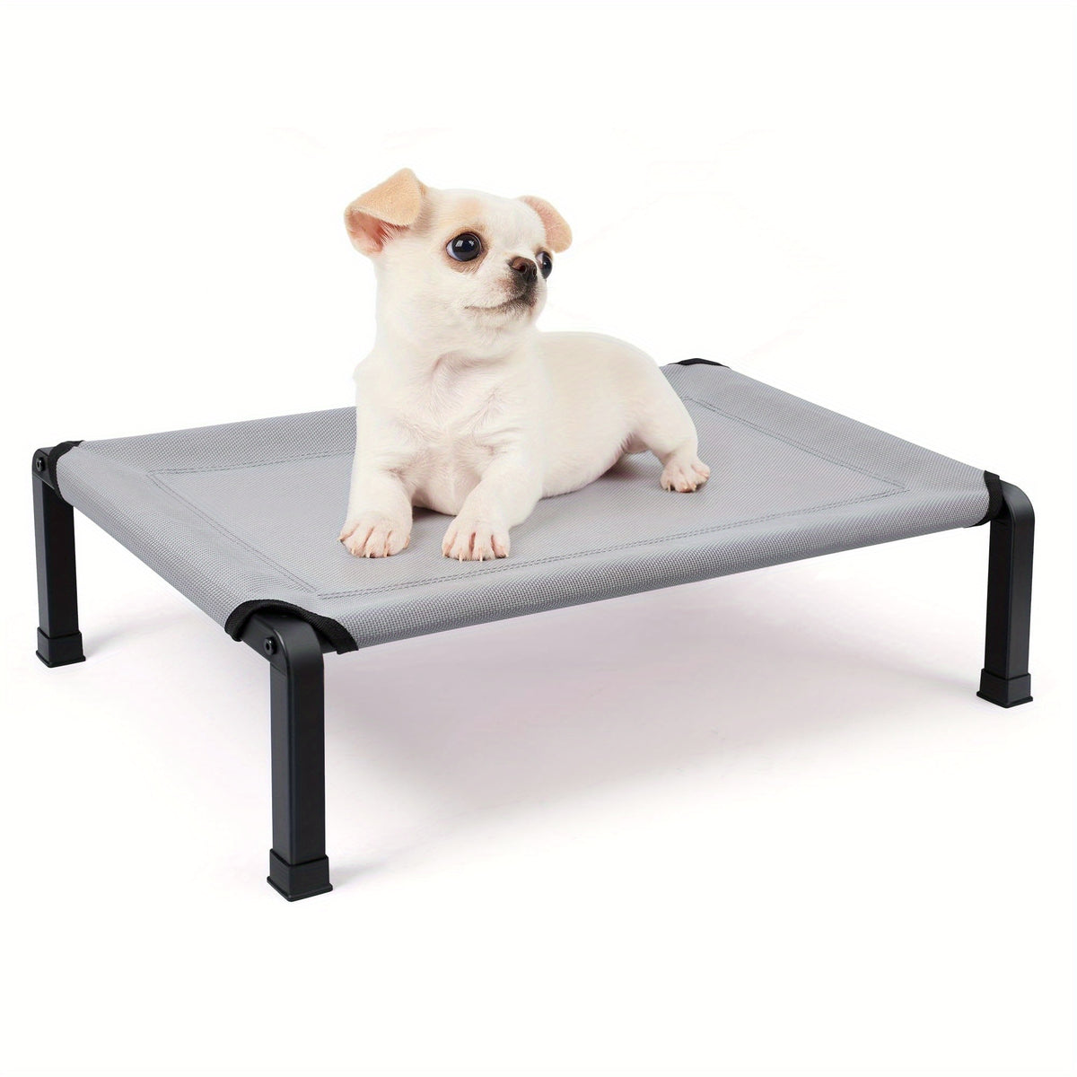 Outdoor Dog Cot with Textilene Mesh, Elevated Pet Bed in 26, 42 and 60 Inch Sizes with Iron Frame and Non-Slip Feet for Patio and Camping