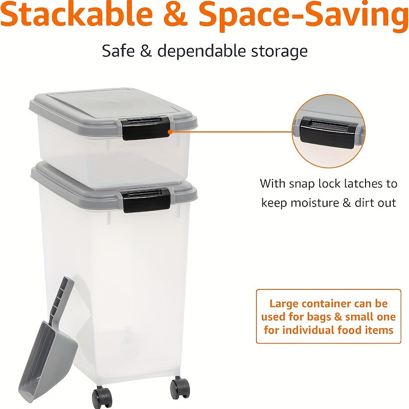 Dog Food Storage Containers 30QT + 10QT, 3-Piece Airtight Plastic Set with Scoop and Detachable Wheels for Cat Kibble, Treats and Bird Seed