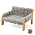 Wooden Cat Sofa Bed with Removable Washable Plush Blanket, Elevated Pet Couch for Cats and Small Dogs up to 40 lbs, Gray or White