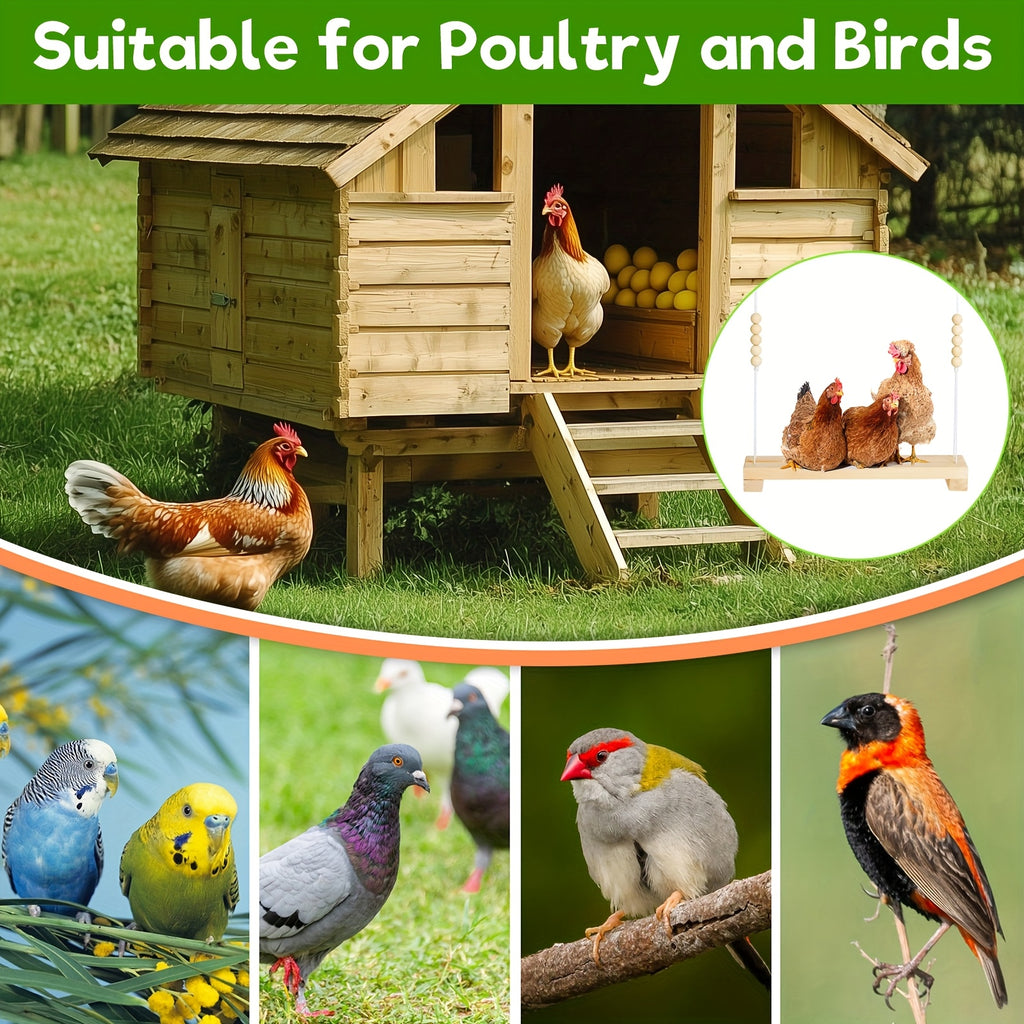 Chicken Swing Perch Toy, Natural Wooden Hanging Ladder with Rounded Edges for Hens and Roosters, 1-Piece Coop and Aviary Climbing Accessory