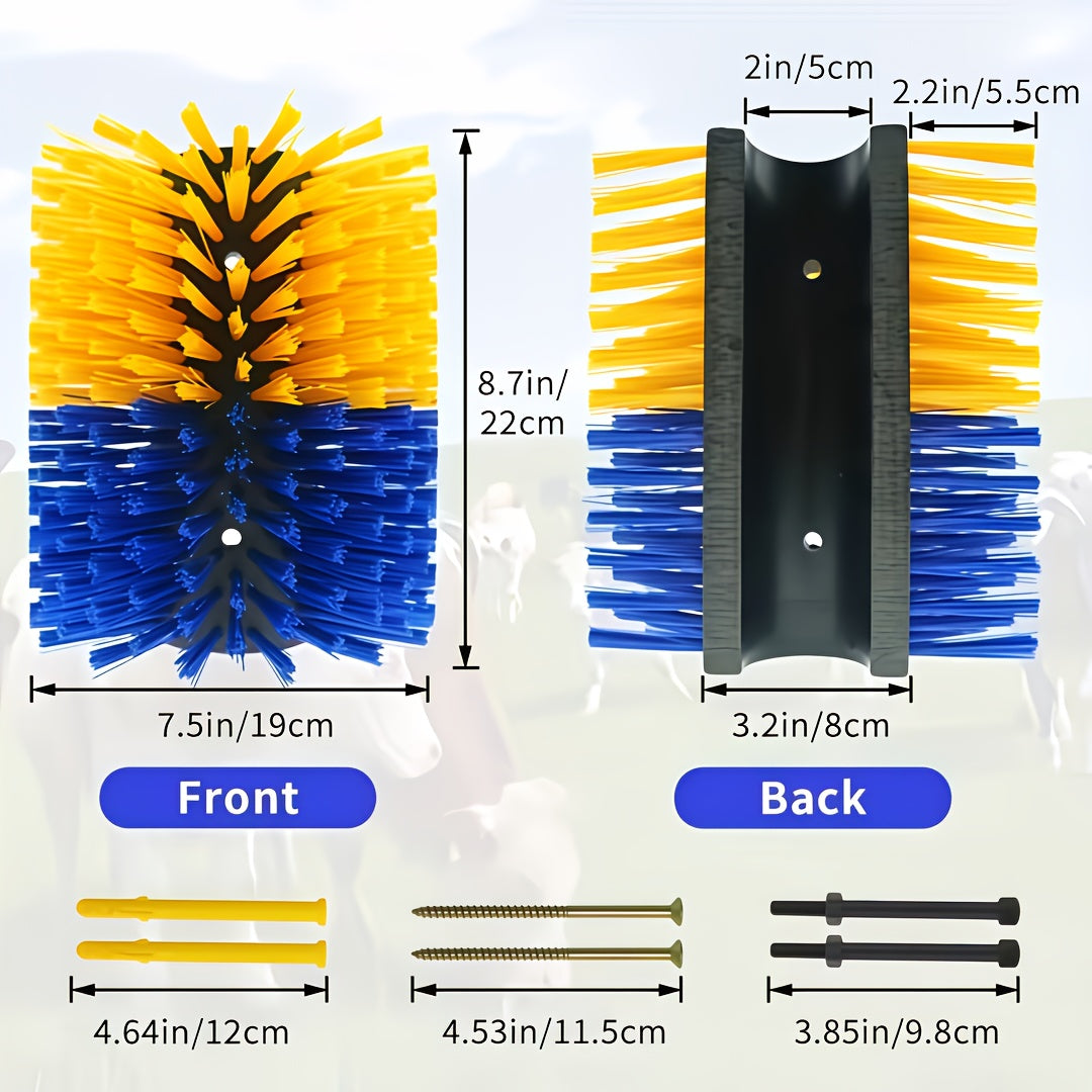 Livestock Scratch Brush 2-Pack or Single, Wall-Mount Grooming and Massage Scratcher with Screws for Horses, Cows, Goats, Sheep and Pigs, Itch Relief for Farm and Ranch