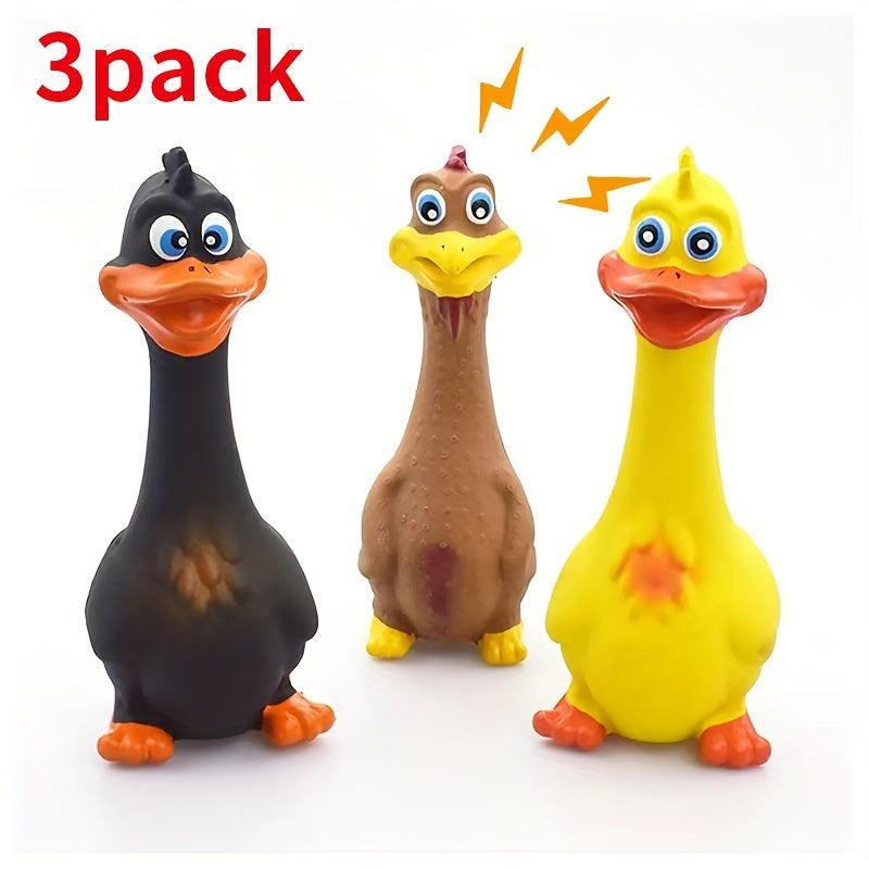 Squeaky Chicken Dog Toy, Rubber Chew and Interactive Play Toy with Brown Chicken, Black Duck or Three-Piece Bird Set Options