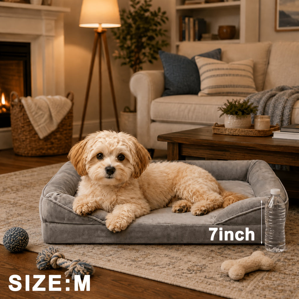 Dog Sofa Bed with Removable Washable Cover, Grey Nonskid Pet Couch for Indoor Lounging, Medium to XXL Sizes for Dogs and Cats