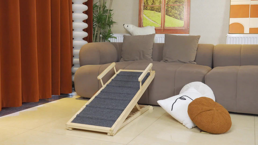 Dog Ramp for Bed and Sofa, Folding Wooden Pet Ramp with Adjustable Height and Side Guards, 40, 44 or 55 Inch Length Options for Furniture Access