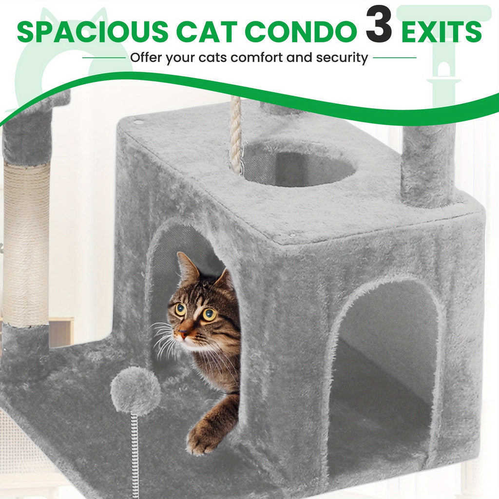 Cat Tree Tower with Condos and Hammock, TSCOMON Indoor Cat Furniture with Sisal Scratching Posts, Top Perches and Pompom Toys for Play and Rest
