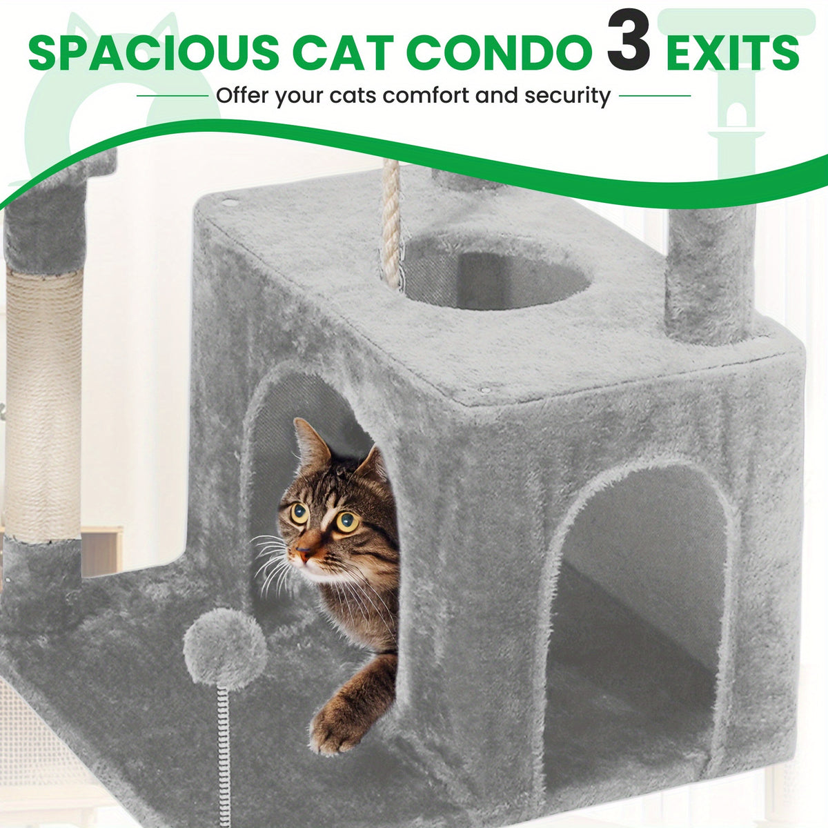 Cat Tree Tower with Condos and Hammock, TSCOMON Indoor Cat Furniture with Sisal Scratching Posts, Top Perches and Pompom Toys for Play and Rest