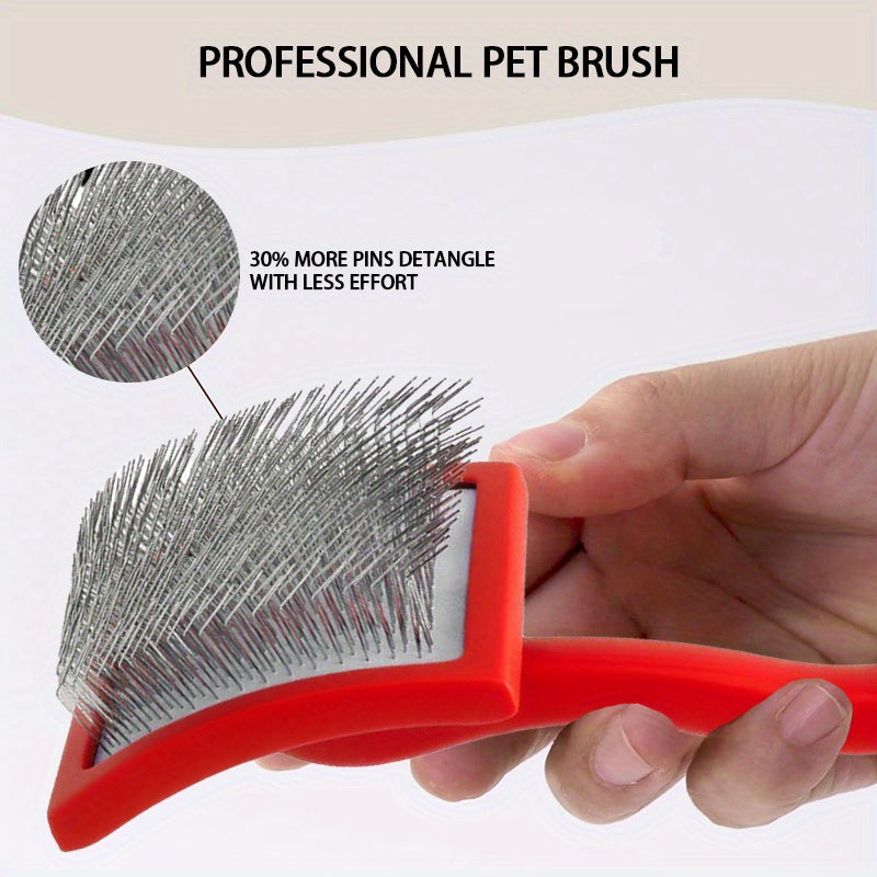 Dog Slicker Brush Set with Extra-Long Pins and Ergonomic Red Handle for Goldendoodles, Labradoodles and Poodles, Thick Coat Grooming and Loose Fur Care