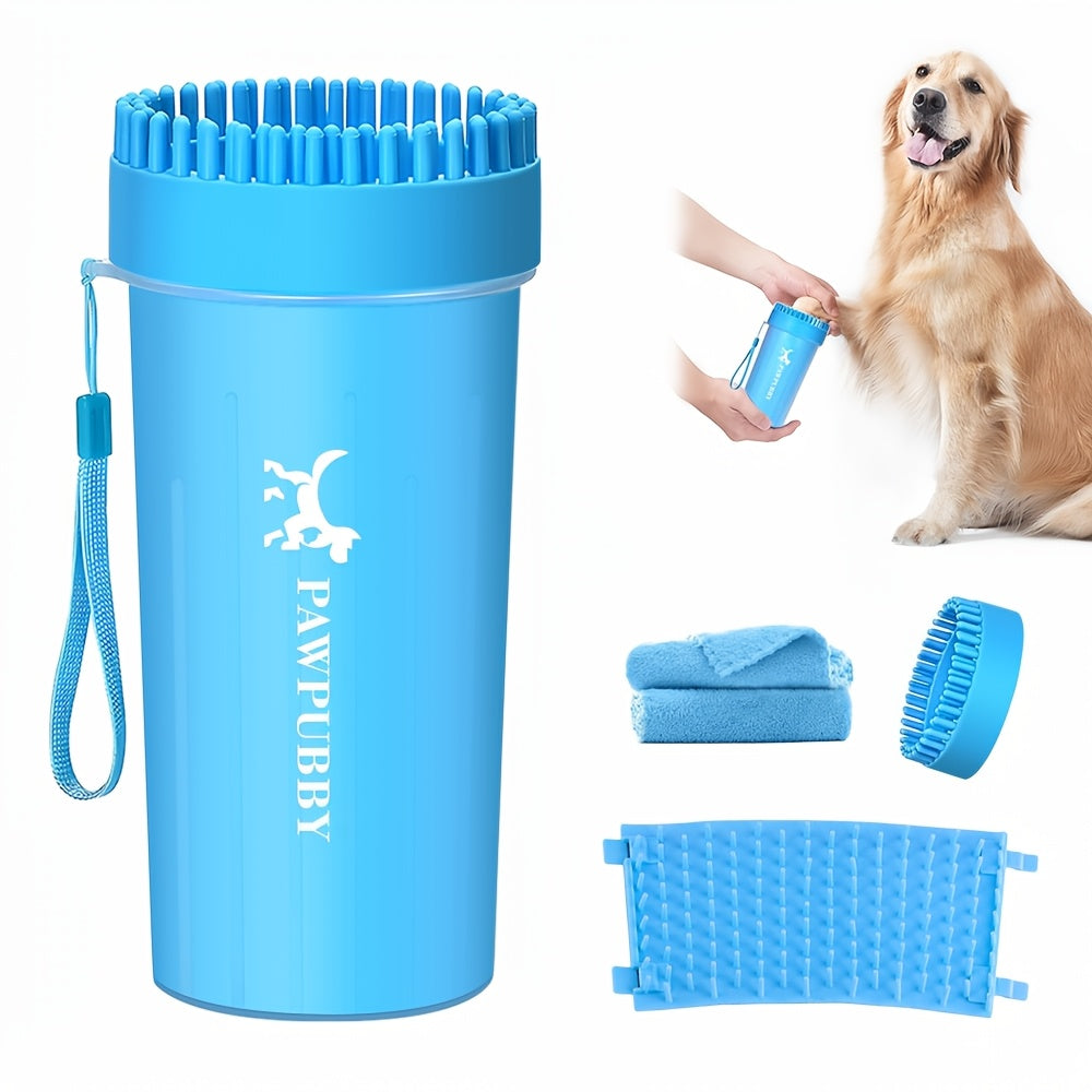 Dog Paw Washer for Large Dogs, Portable Paw Cleaning Cup with Removable Bristle Insert and Bath Brush for Muddy Walks and Outdoor Grooming