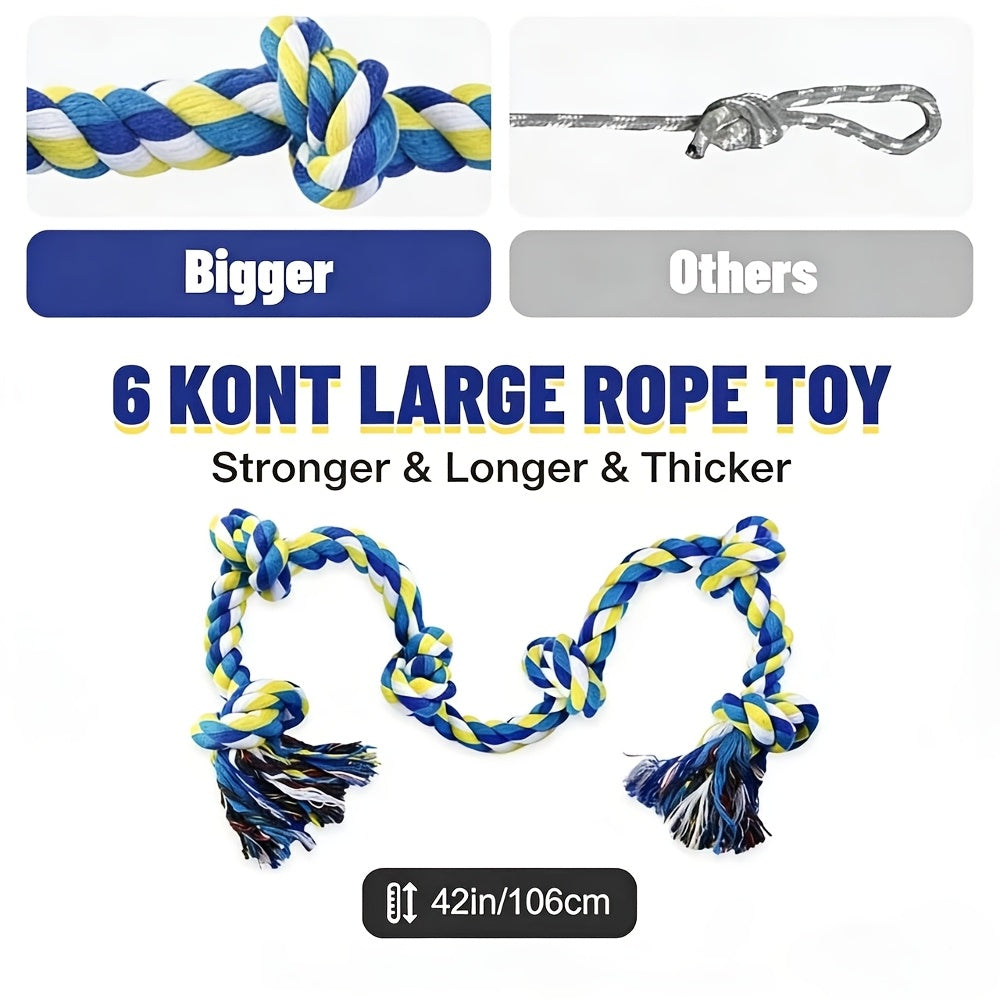 Dog Rope Toy with 6 Knots for Medium and Large Dogs, Colorful Twisted Rope Chew Toy for Supervised Tug of War, Fetch and Interactive Play