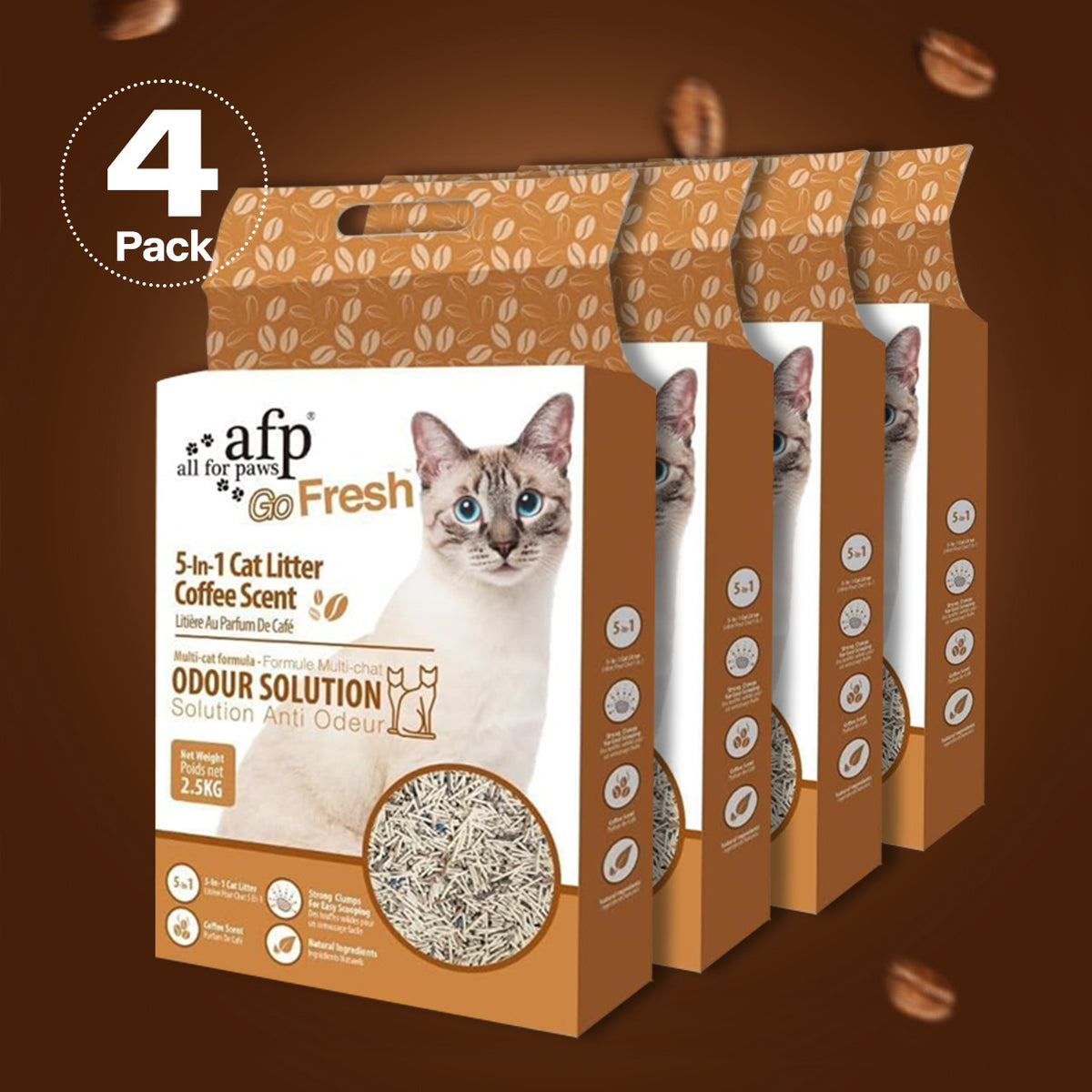 Coffee Scented Tofu Cat Litter, 5.5L Per Pack with Low-Dust Quick-Clumping Formula for Indoor Litter Box Care, Available in 2, 4 or 6 Packs