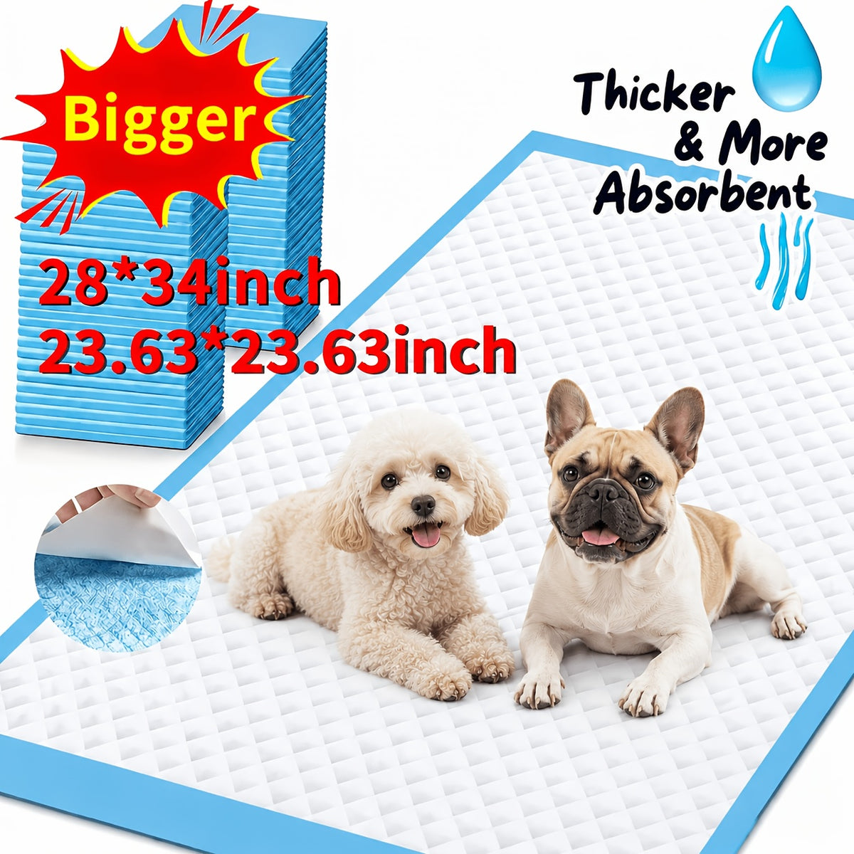 Dog Pee Pads 80 or 100 Count for Small to Medium Dogs, Absorbent Puppy Potty Training Pads in Two Sizes for Home Care and Camping