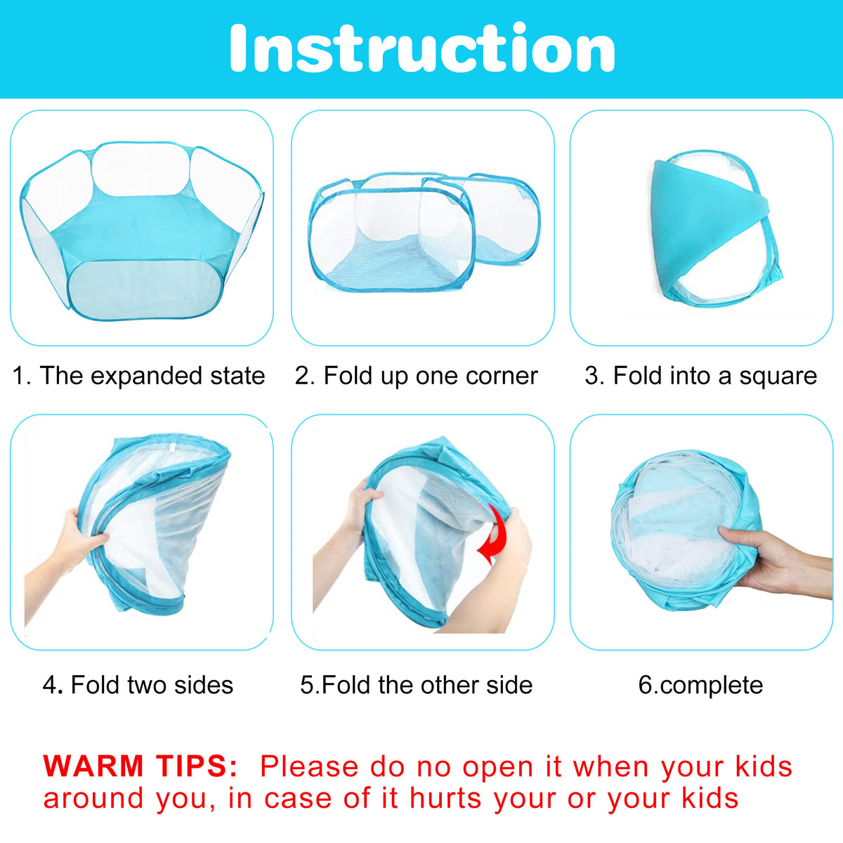 Pop Up Small Animal Playpen with Open Top Mesh Sides and Waterproof Bottom, Blue Foldable Exercise Pen for Supervised Hamster and Guinea Pig Play