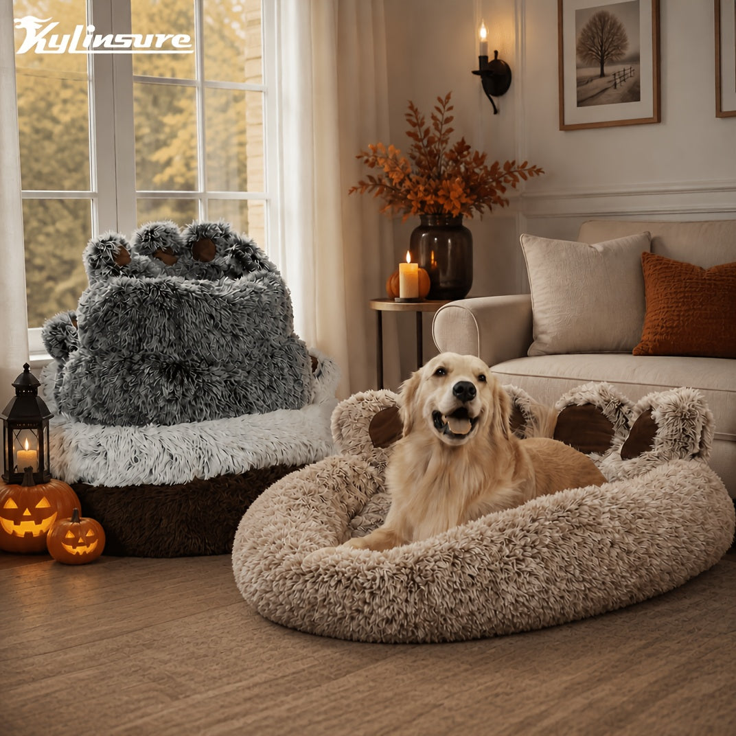 Bear Paw Dog Bed with Plush Raised Sides, Soft Cozy Cat Sleeping Cushion for Indoor Naps, Five Color Options and Six Sizes
