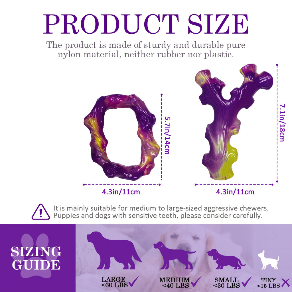 Tough Dog Chew Toy Set for Medium and Large Dogs, Textured Nylon Chewing Toys in 2-Piece or 3-Piece Bone Pack Options for Supervised Play