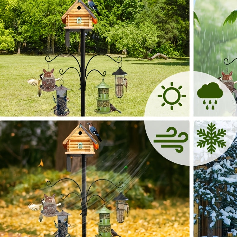 Bird Feeder Pole with Squirrel Baffle, 92-Inch Listed Garden Feeding Station Stand with Adjustable Shepherd Hooks and Metal Trays, Birdhouse Not Included