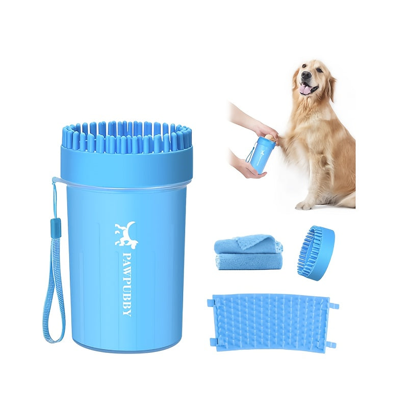 Dog Paw Washer for Large Dogs, Portable Paw Cleaning Cup with Removable Bristle Insert and Bath Brush for Muddy Walks and Outdoor Grooming