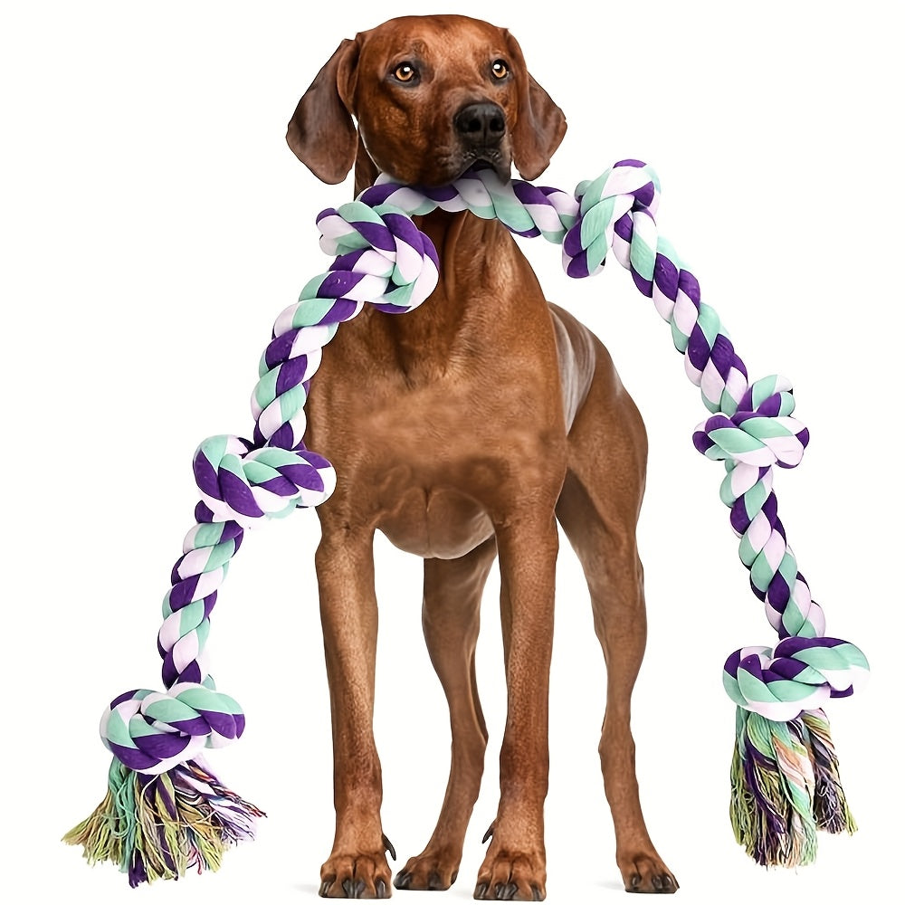 72 Inch Dog Tug Rope Toy with 5 Knots, Colorful Washable Cotton Rope for Supervised Tug of War, Fetch and Interactive Play, Single Piece