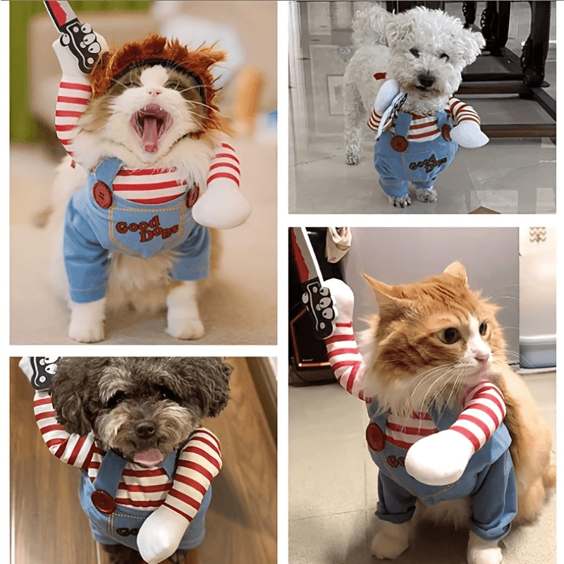 Halloween Dog Costume Deadly Doll Cosplay Outfit in M L XL, Spooky Pet Dress-Up Clothes for Costume Parties, Holiday Gatherings and Dog Photo Sessions