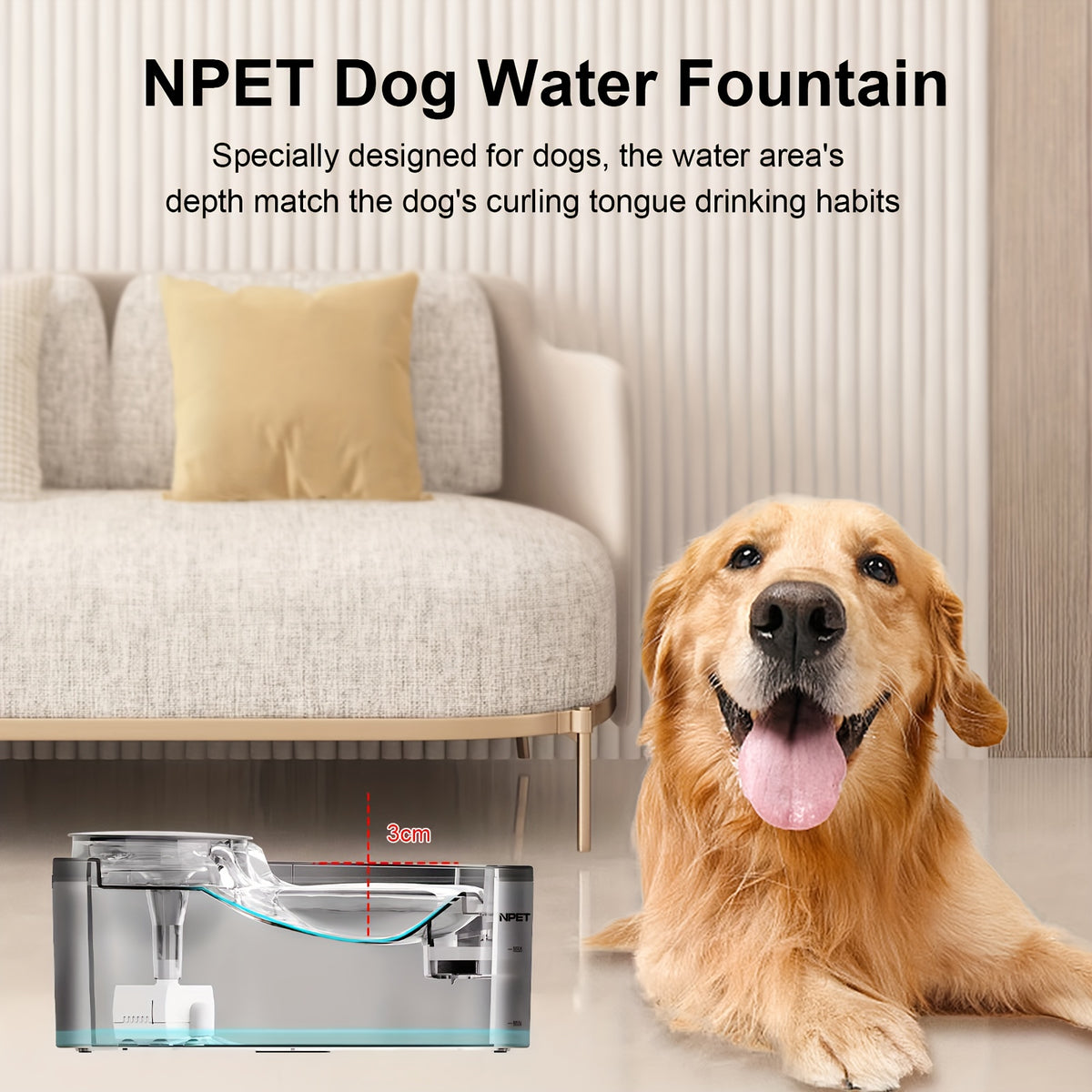 Dog Water Fountain with Splatter Guard, 5L or 8L Automatic Pet Drinking Dispenser for Multi-Pet Homes with Filter Bundle Options