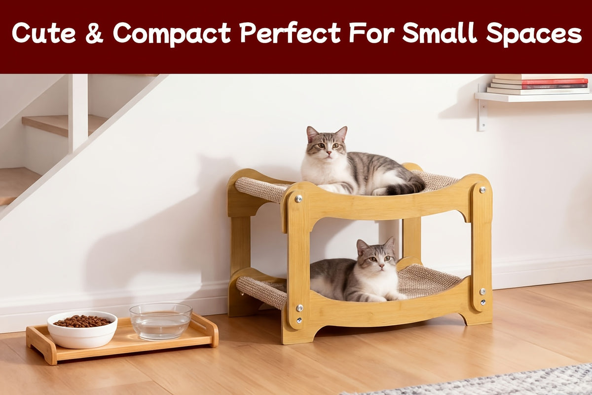 Cat Bunk Bed with Sisal Scratching Surfaces, Wooden Double-Decker Indoor Cat Lounger with Two Open Resting Levels, Large Size
