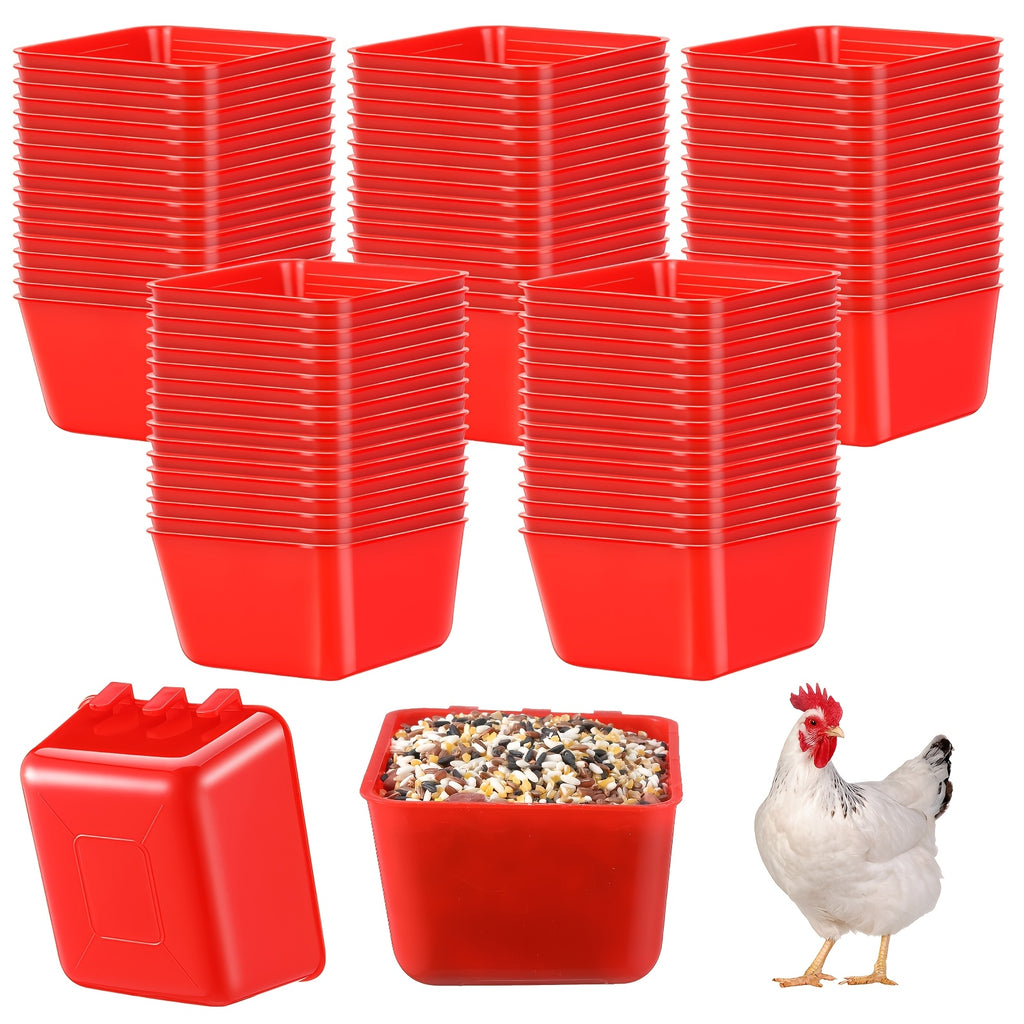 Chicken Feeder Cups 50 Pack, Red 16 Oz Hanging Cage Food and Water Bowls for Poultry, Parrots, Parakeets, Pigeons and Bunny Feeding Routines